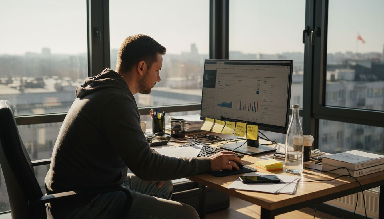 Specjalista SEO analizuje statystyki strony internetowej, aby ocenić jej skuteczność i znaleźć możliwości optymalizacji.