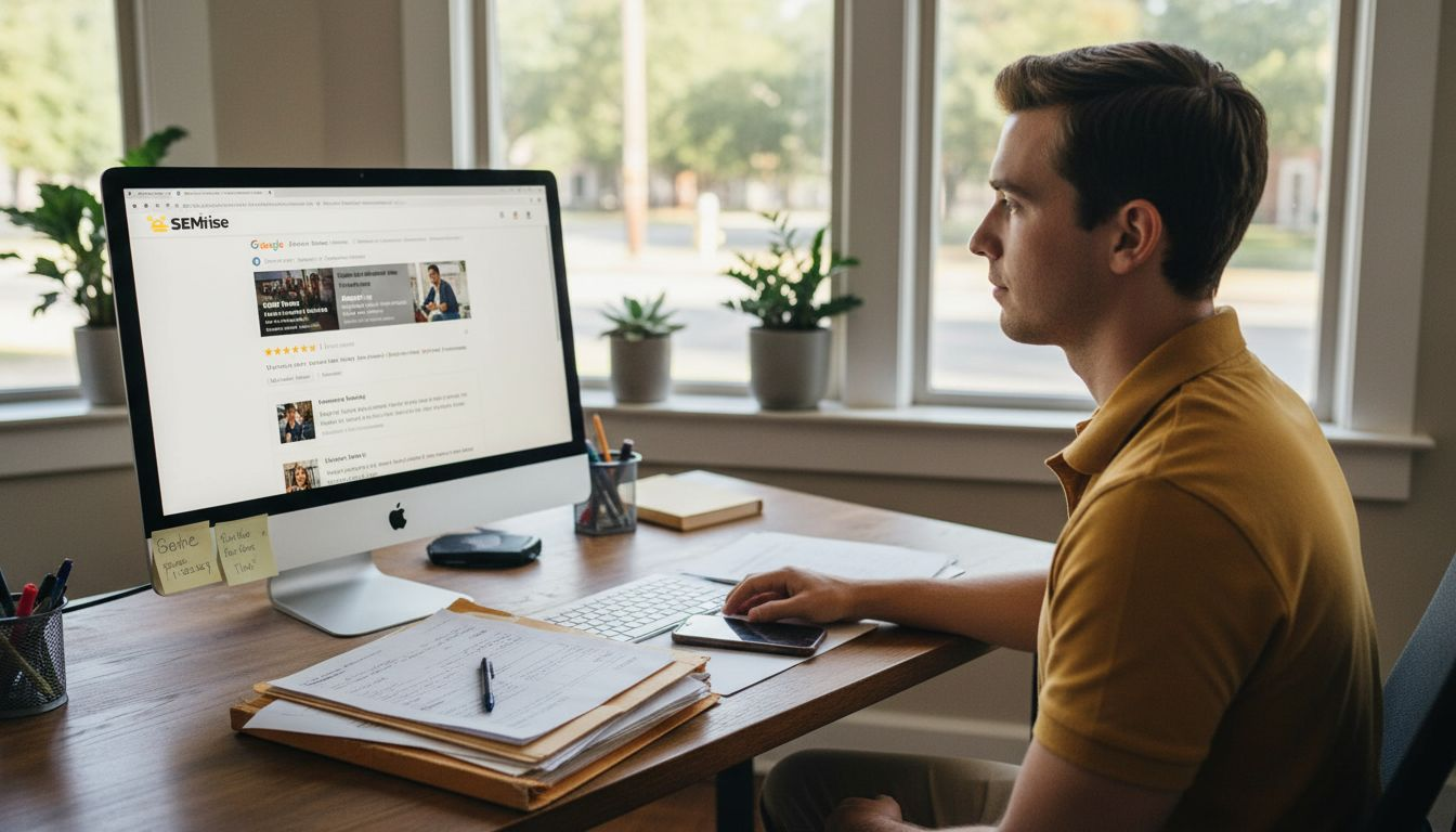 Przedsiębiorca sprawdza swój profil firmy w Google.