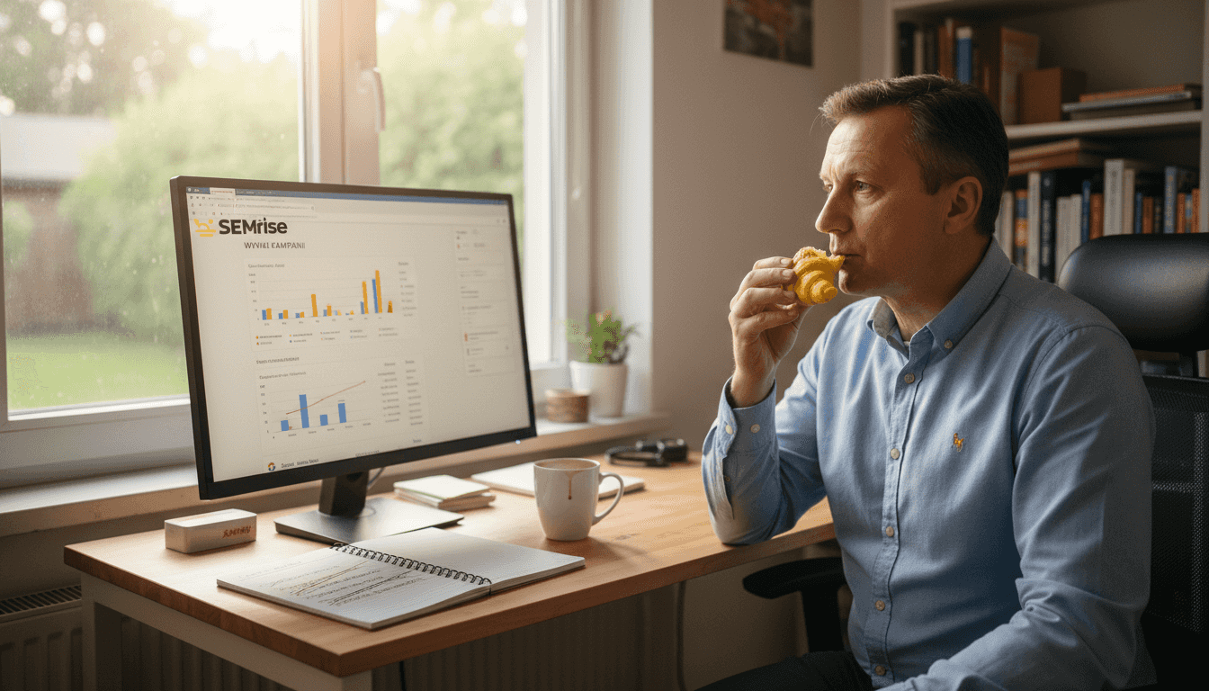 Przedsiębiorca przygląda się skuteczności swoich kampanii reklamowych w Google Ads.