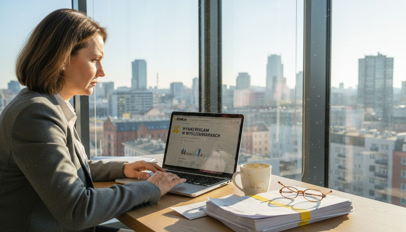 Właściciel firmy analizuje wyniki swoich reklam internetowych