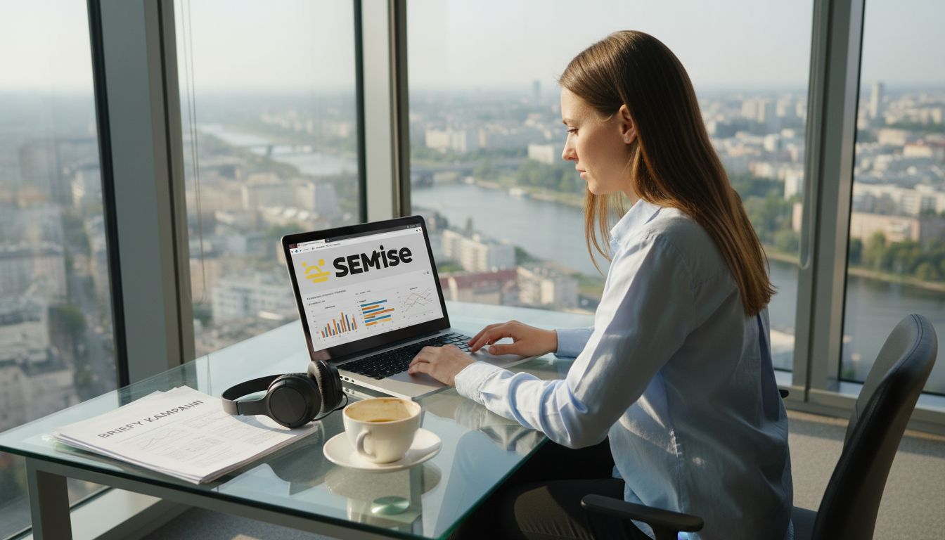 Menedżer analizuje wyniki kampanii w biurze miejskim.