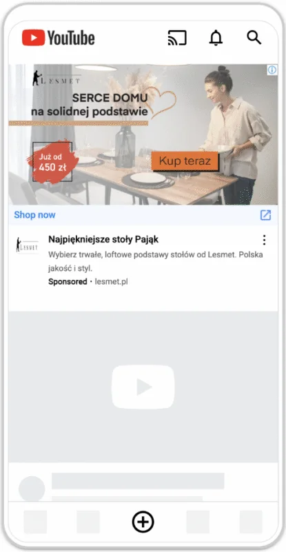 Reklama Lesmet — YouTube — reklama w feedzie